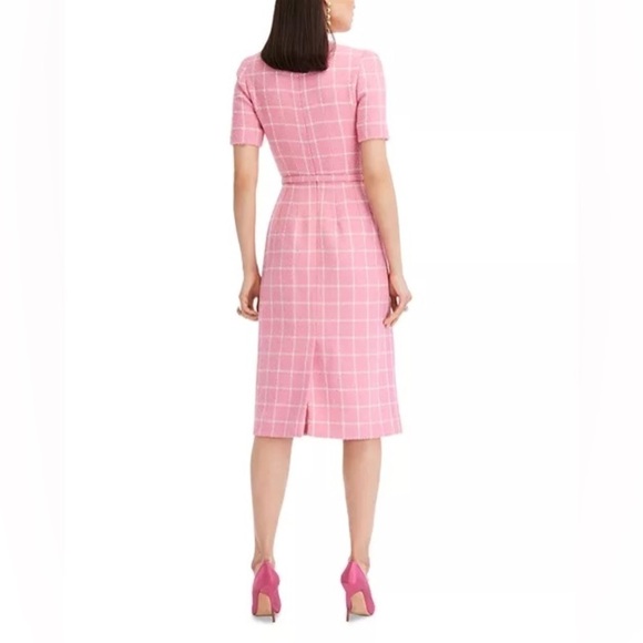 OSCAR DE LA RENTA Fall 2023 Pink & White Windowpane Tweed Boucle Dress Sz 12 NWT - Picture 5 of 15